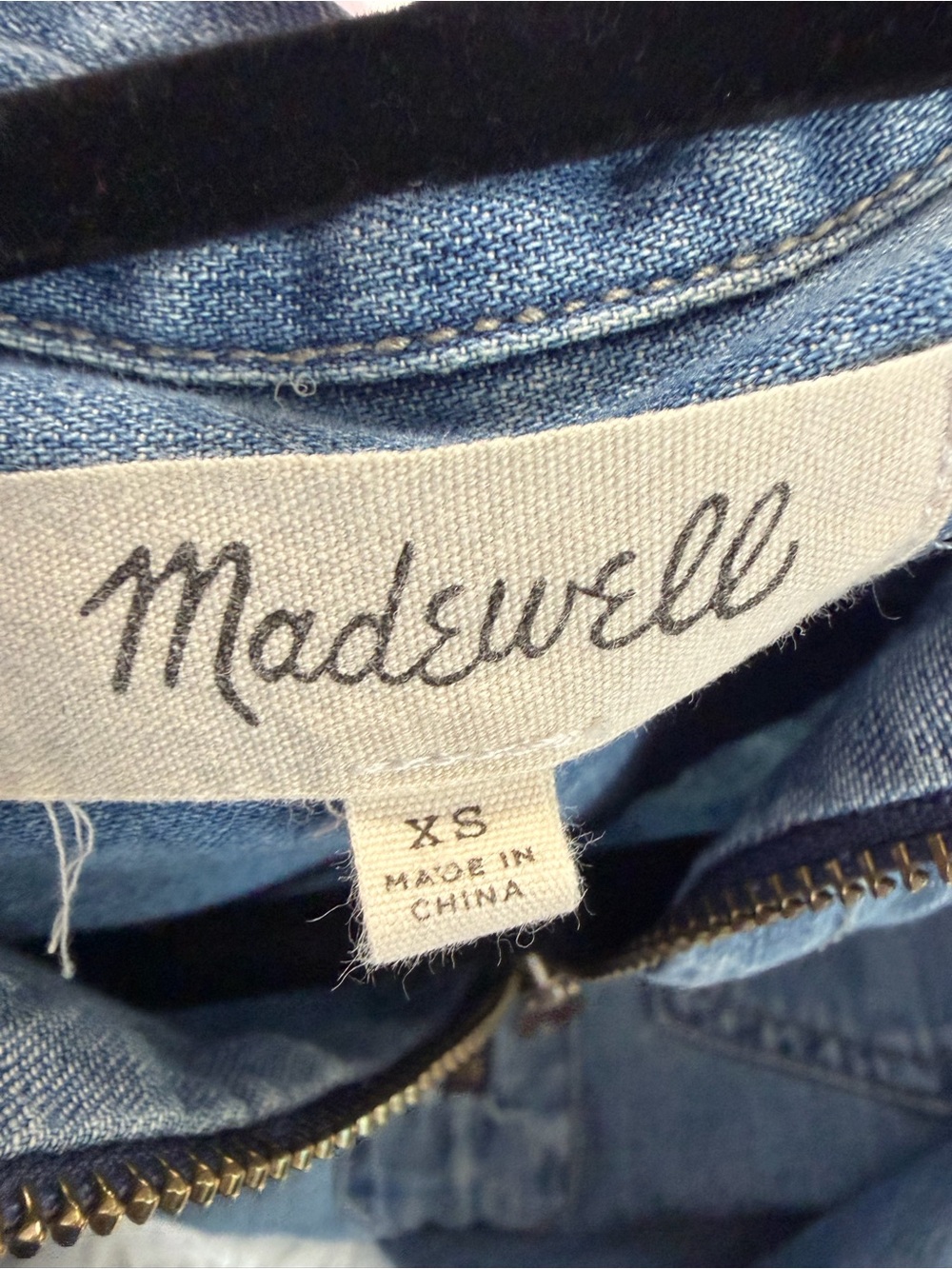 Madewell Denim Chambray Popover Half Zip Denim Shirt Light Wash Distressed XS - Picture 6 of 9